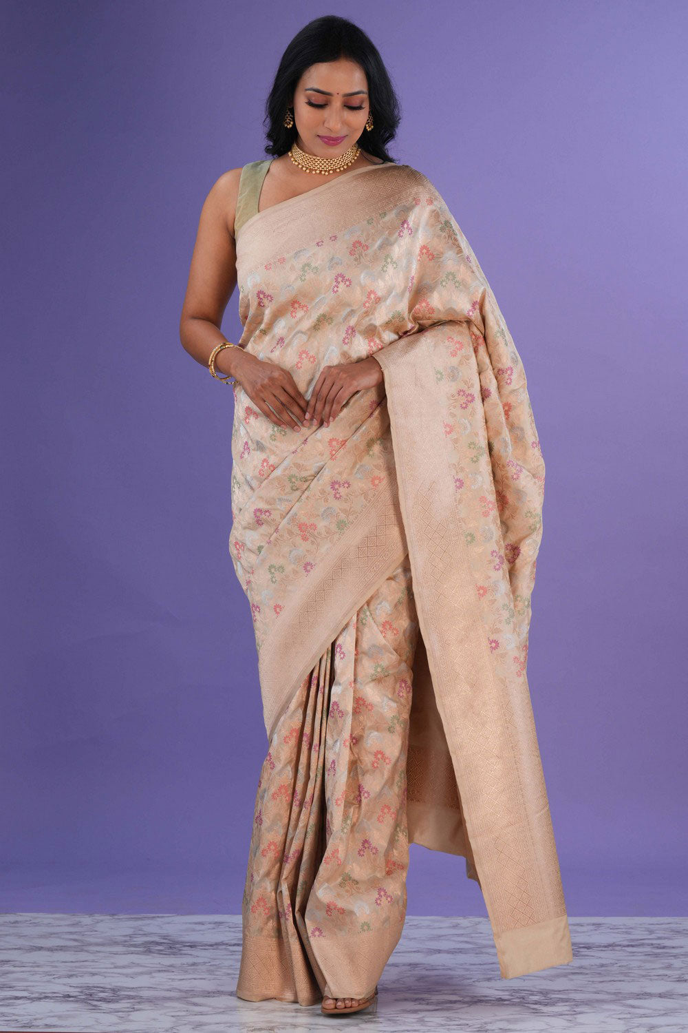 Image of Banarasi Katan Silk Off-White Saree