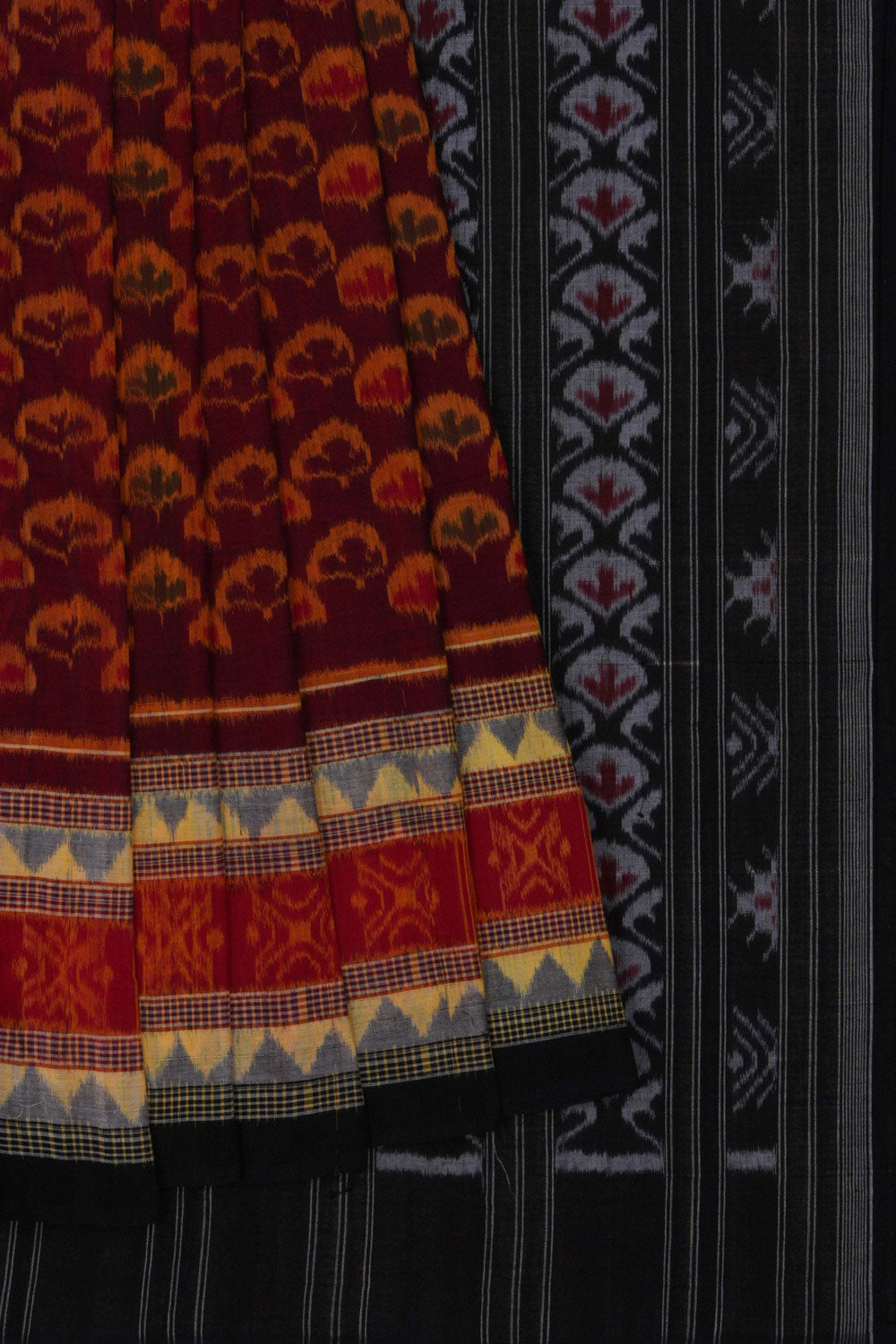 Sambalpuri Cotton Maroon Saree
