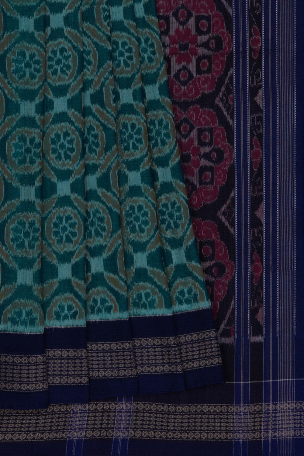 Image of Sambalpuri Cotton Teal Green Saree