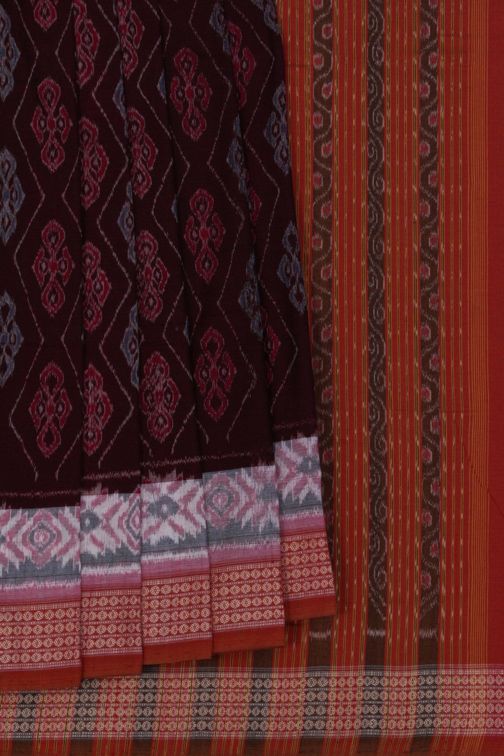 Image of Sambalpuri Cotton Maroon Saree