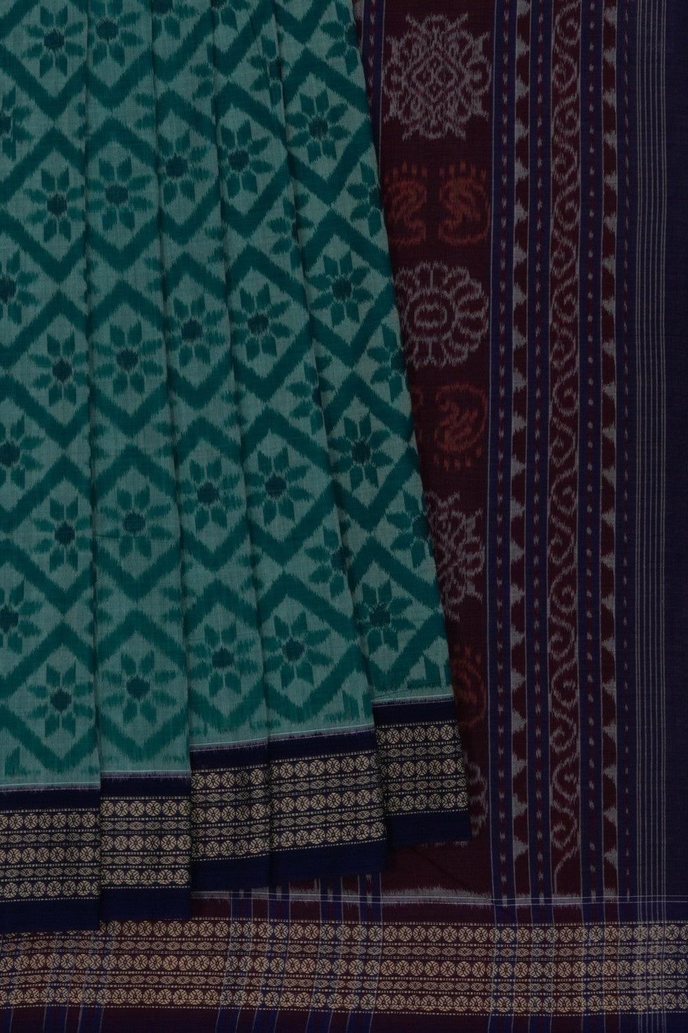 Image of Sambalpuri Cotton Teal Green Saree