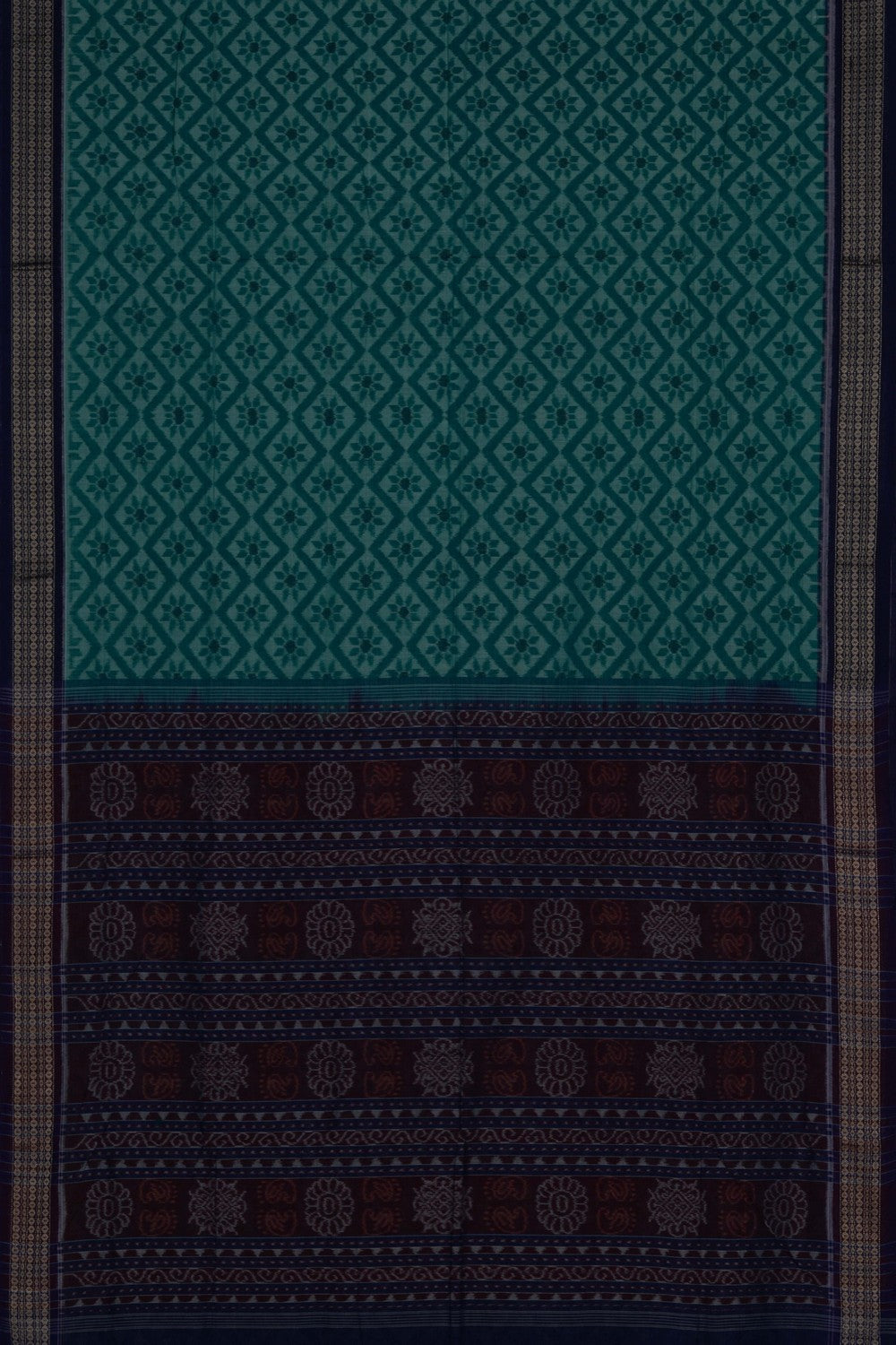 Image of Sambalpuri Cotton Teal Green Saree
