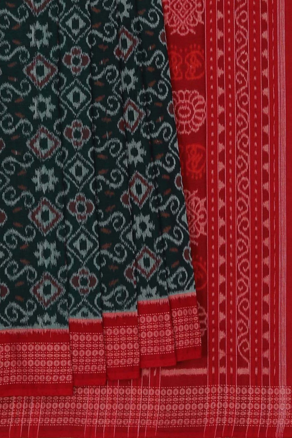 Image of Sambalpuri Cotton Teal Green Saree