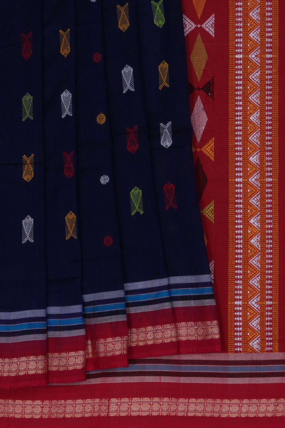 Image of Sambalpuri Cotton Navy Blue Saree