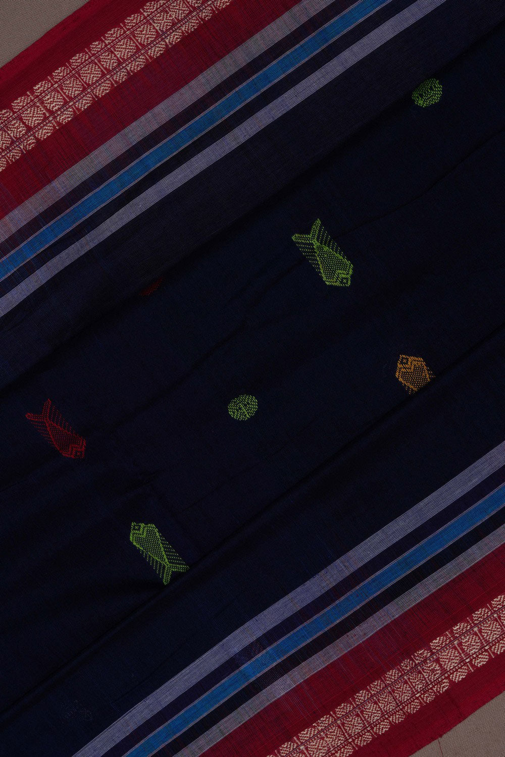 Image of Sambalpuri Cotton Navy Blue Saree