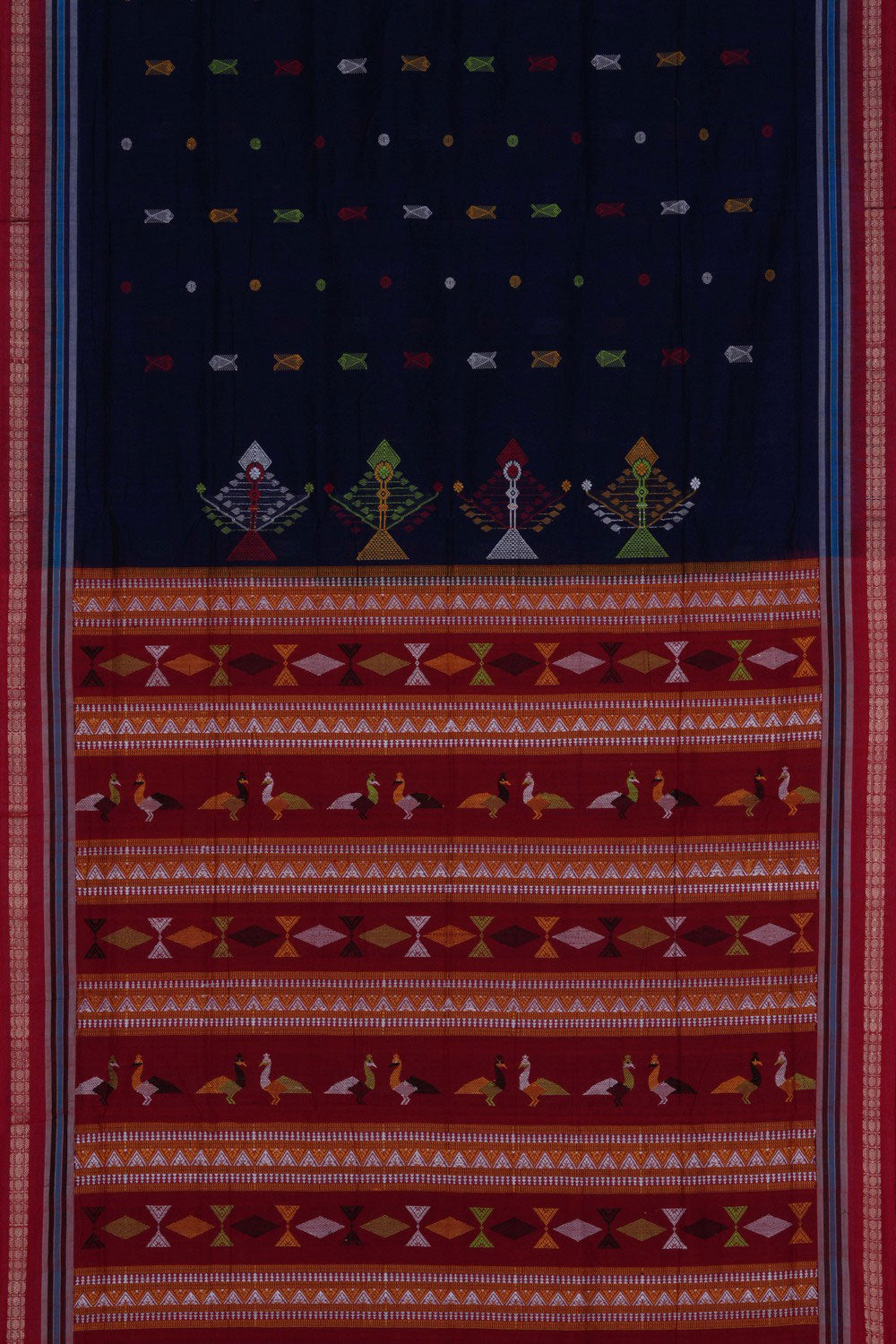 Image of Sambalpuri Cotton Navy Blue Saree