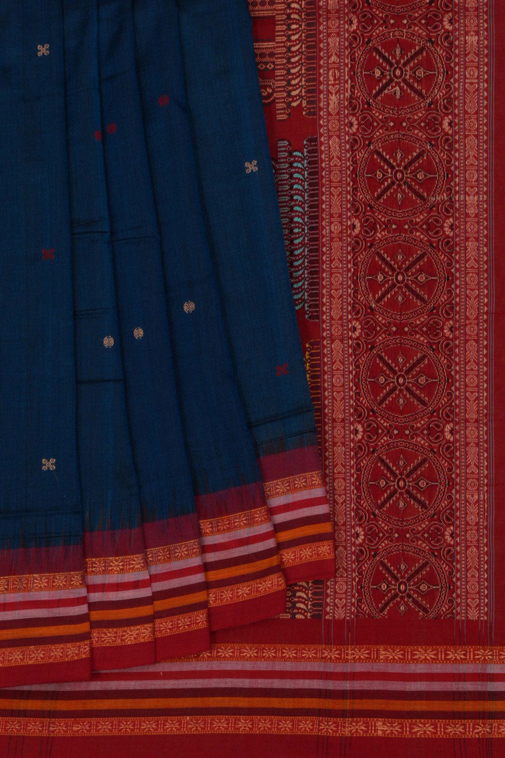 Image of Sambalpuri Cotton Peacock Blue Saree