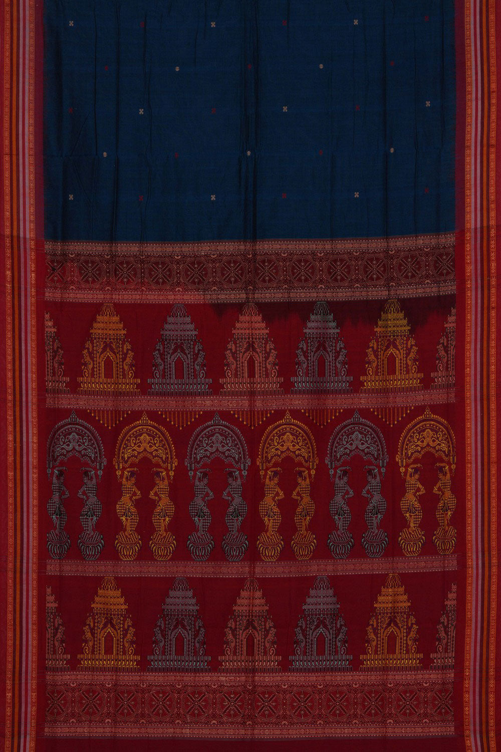Image of Sambalpuri Cotton Peacock Blue Saree