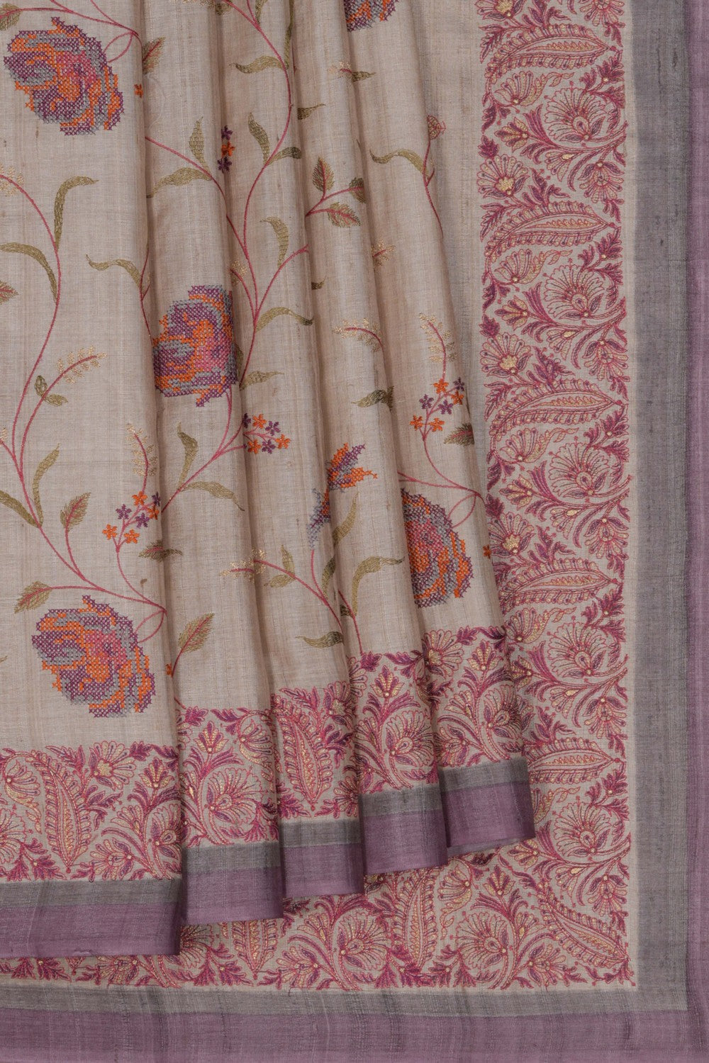 A Tussar Embroidery Saree