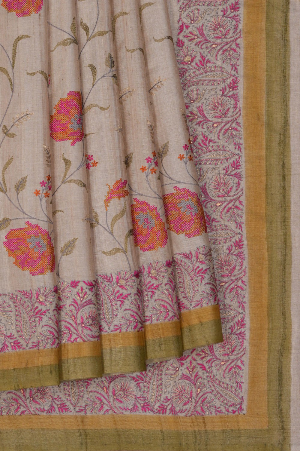 A Tussar Embroidery Saree