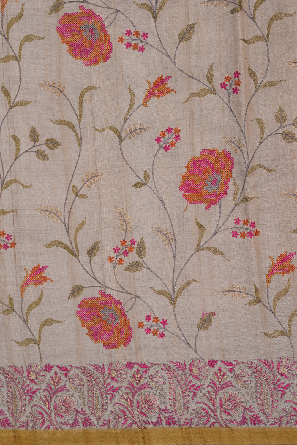 A Tussar Embroidery Saree