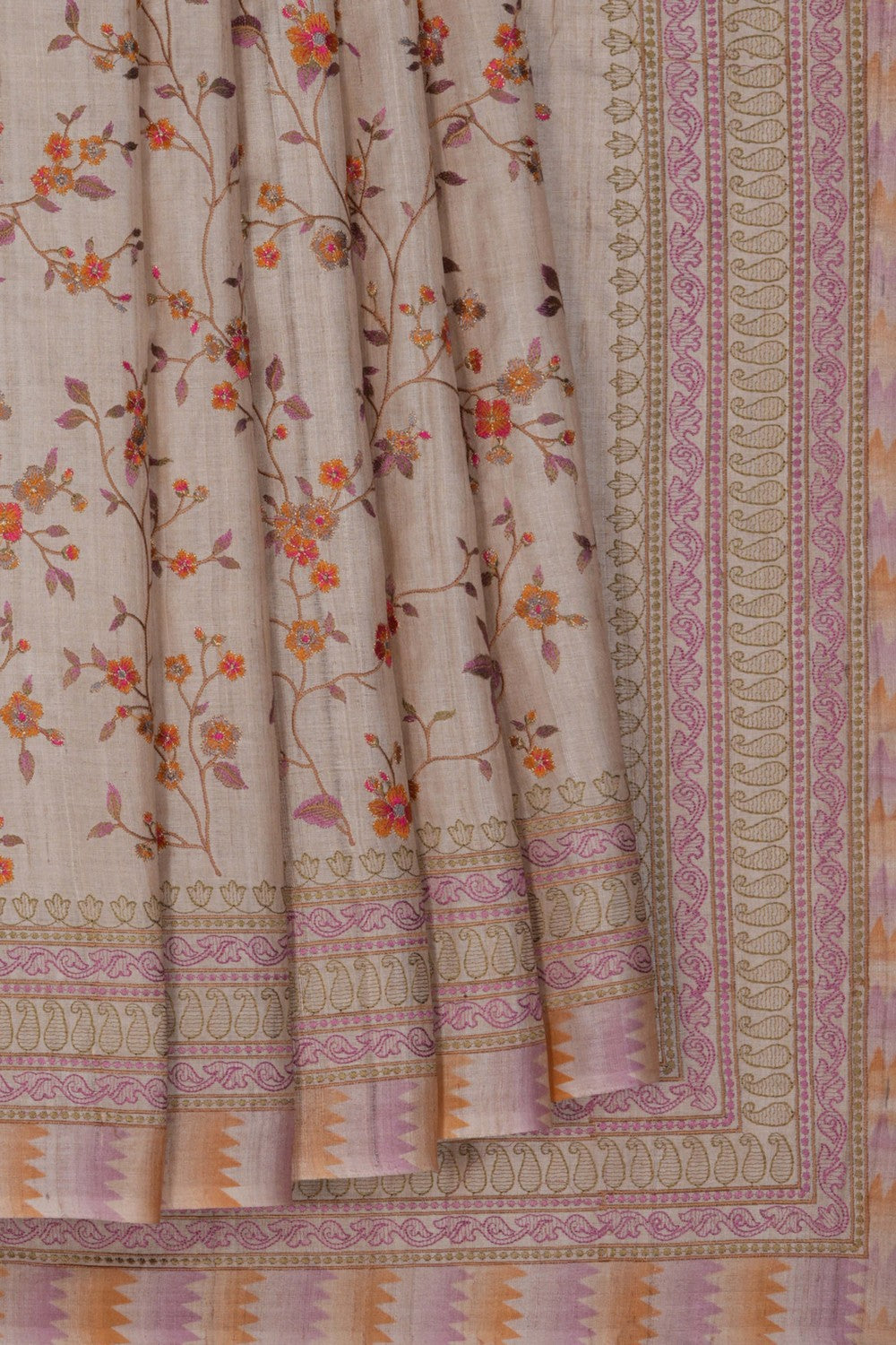 A Tussar Embroidery Saree