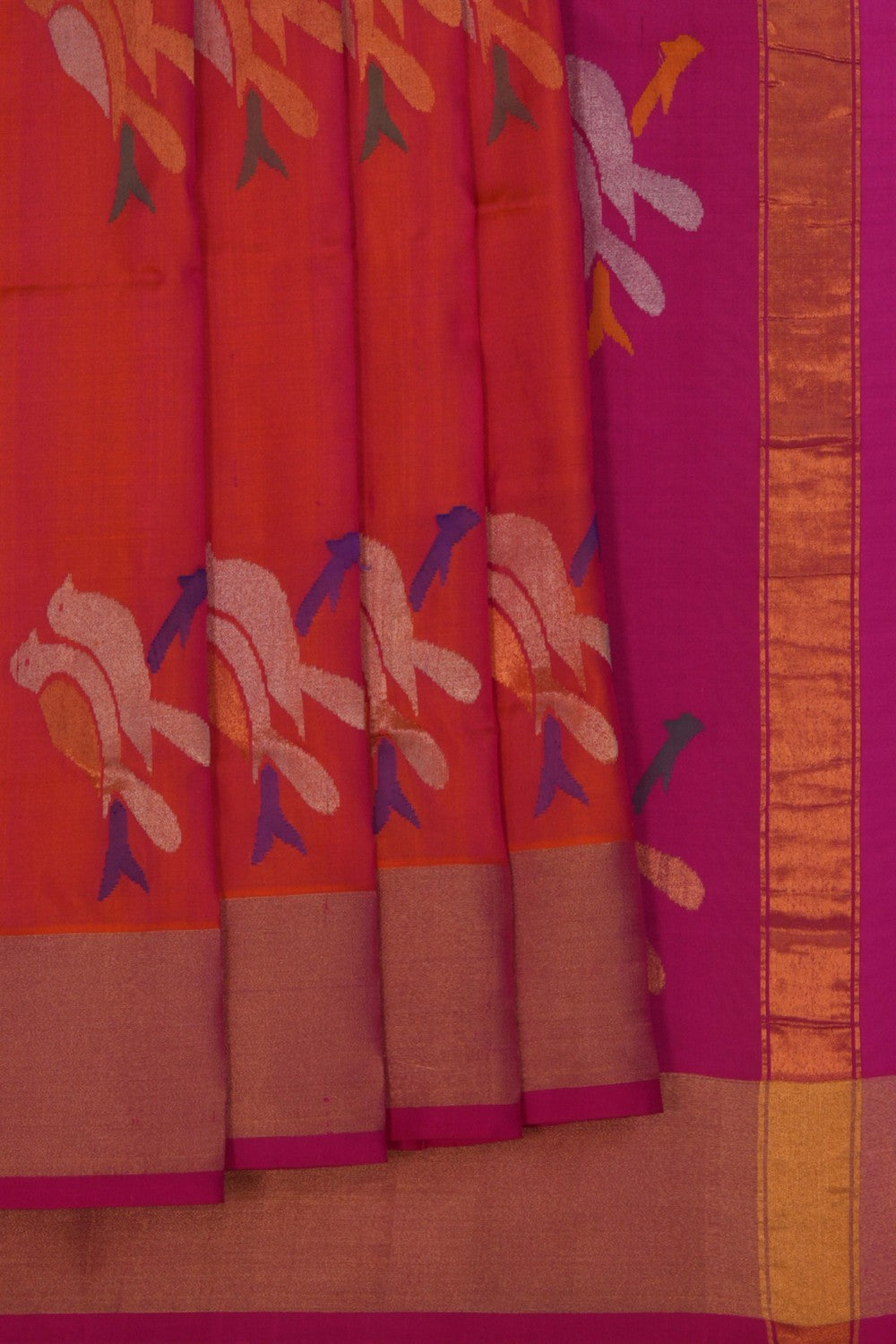 Image of Uppada Silk Coral Orange Saree
