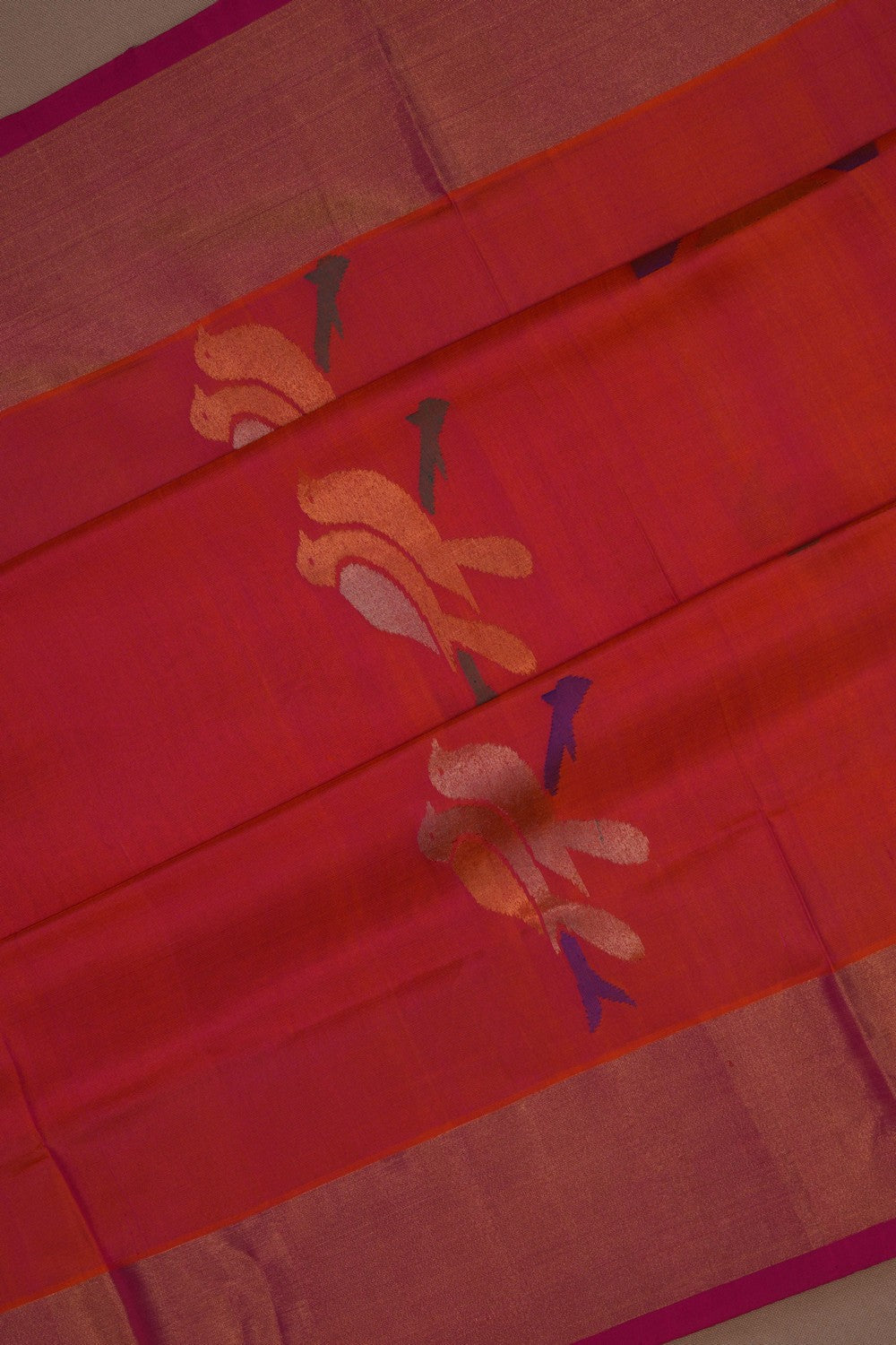 Image of Uppada Silk Coral Orange Saree