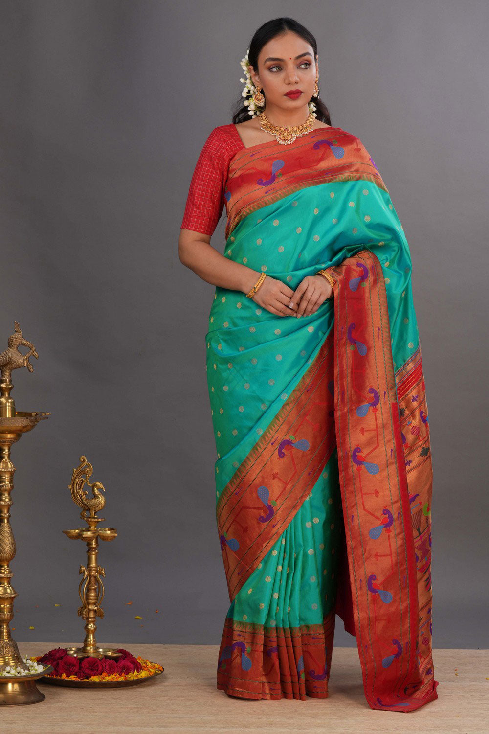 Paithani Sea Green Saree