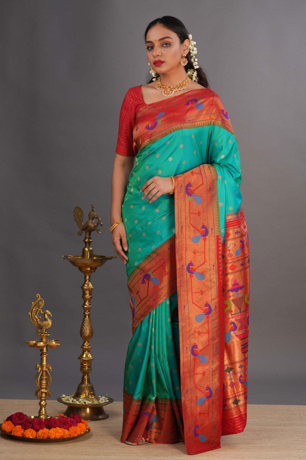 Paithani Sea Green Saree
