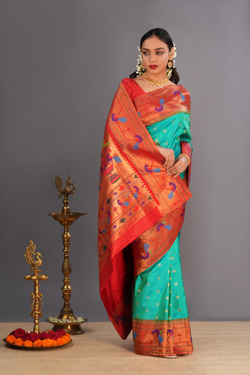 Image of Paithani Sea Green Saree