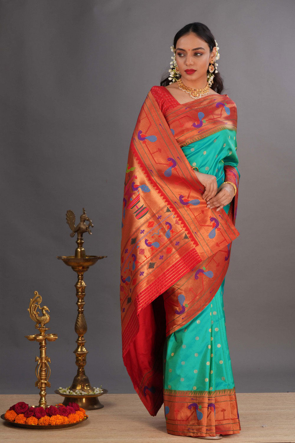 Image of Paithani Sea Green Saree
