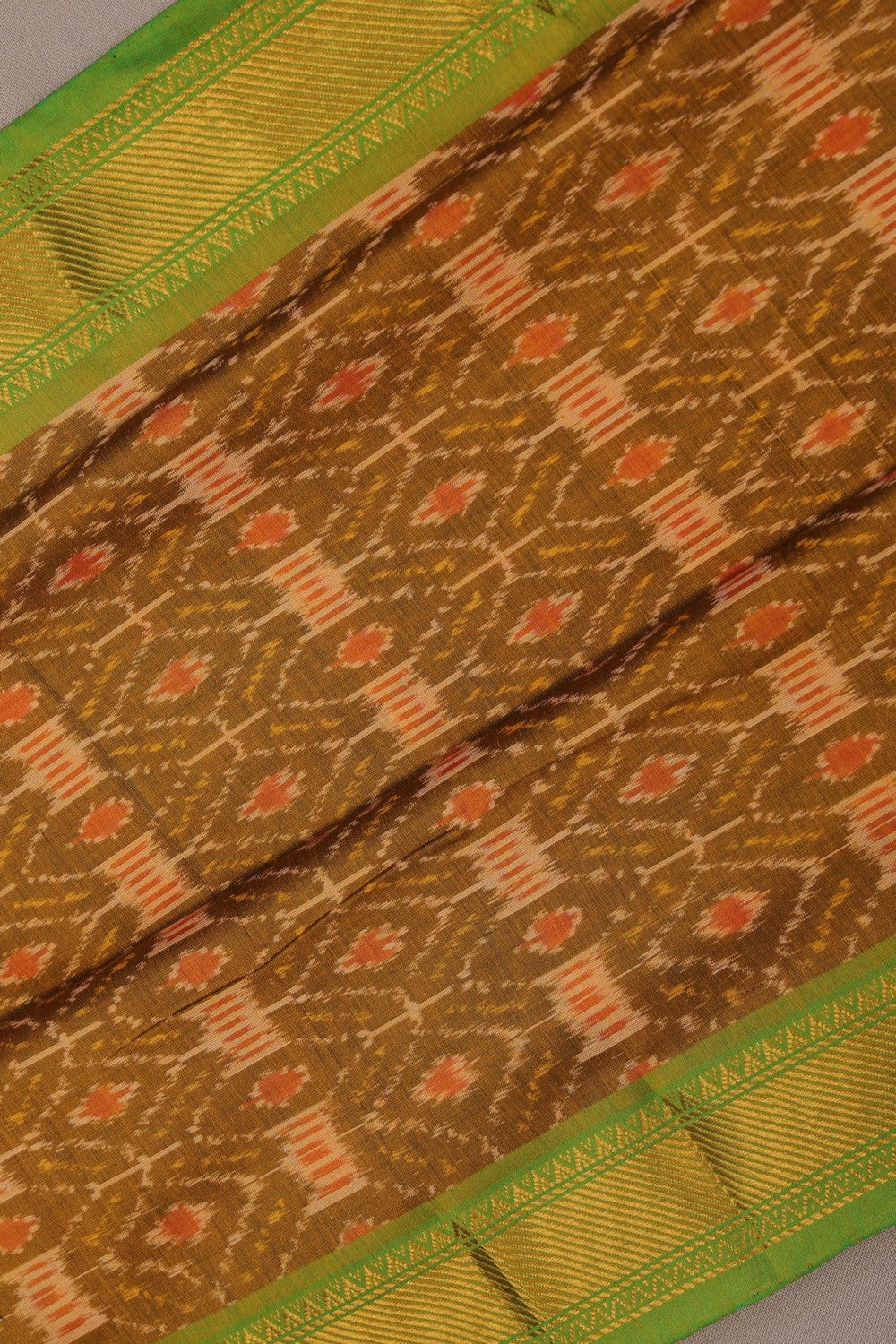 Image of Mangalgiri Ikat Silk Brown Saree
