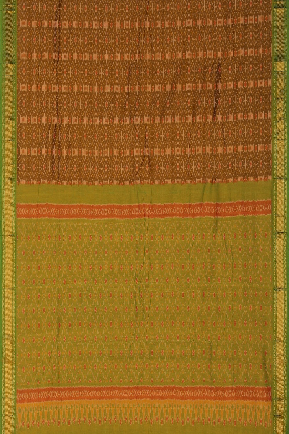 Image of Mangalgiri Ikat Silk Brown Saree