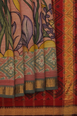 Image of A Coral-Pink Saree With Patola Border