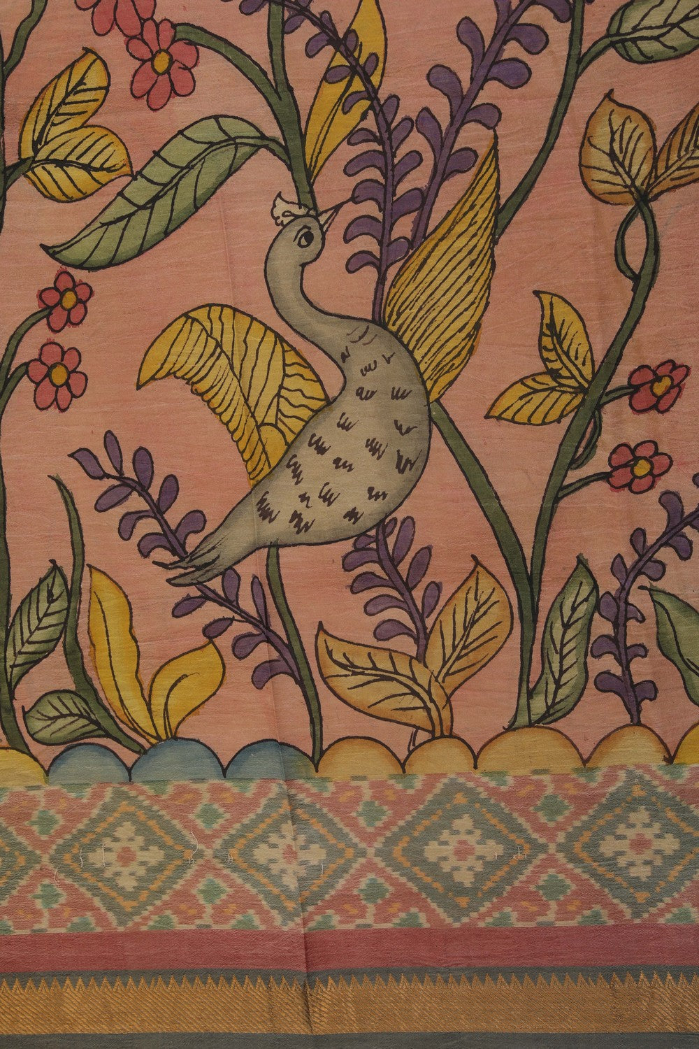 Image of A Coral-Pink Saree With Patola Border