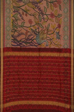 Image of A Coral-Pink Saree With Patola Border