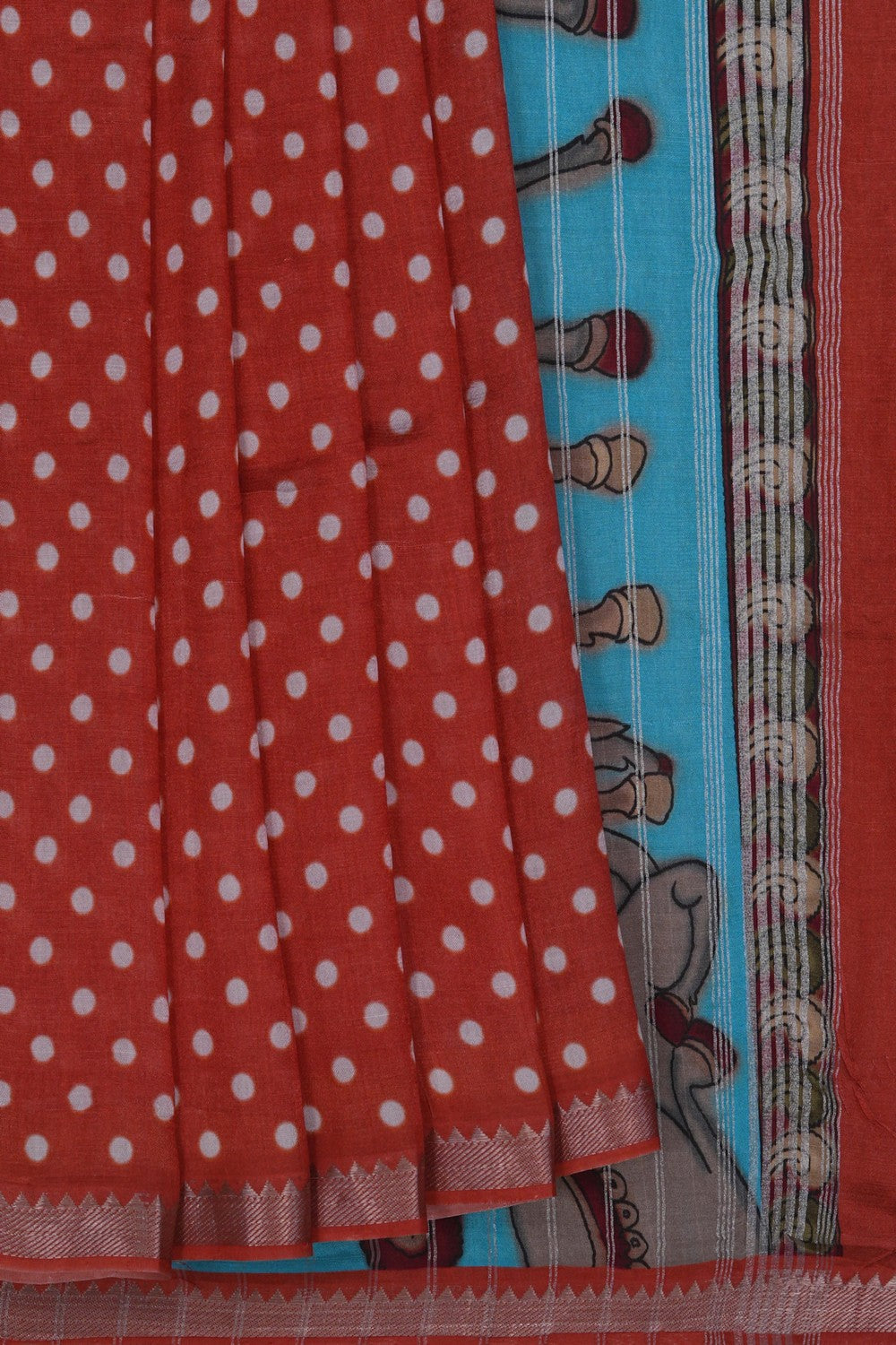 Image of Mangalgiri Silk Rust Red Saree