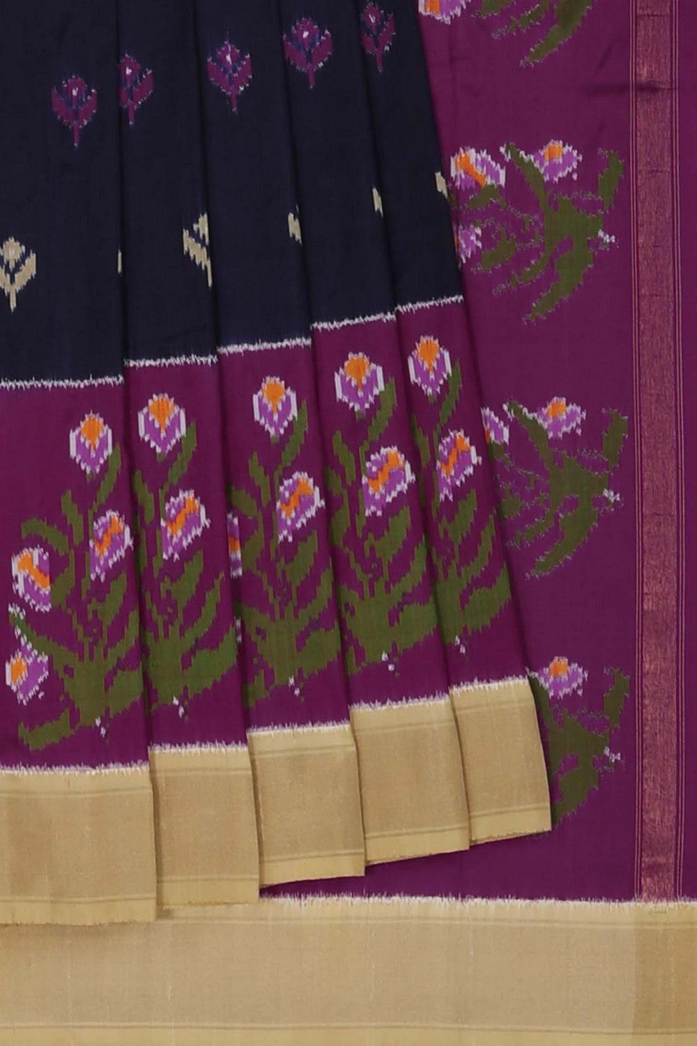 Image of Pochampally Ikat Silk Navy Blue Saree
