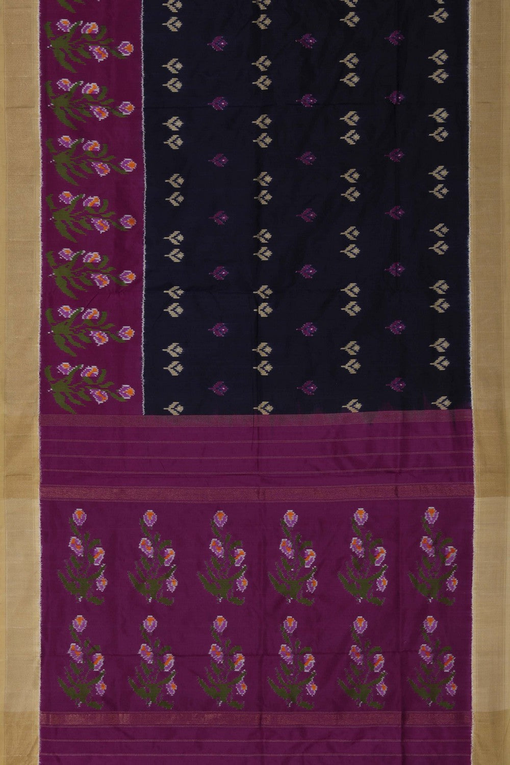 Image of Pochampally Ikat Silk Navy Blue Saree