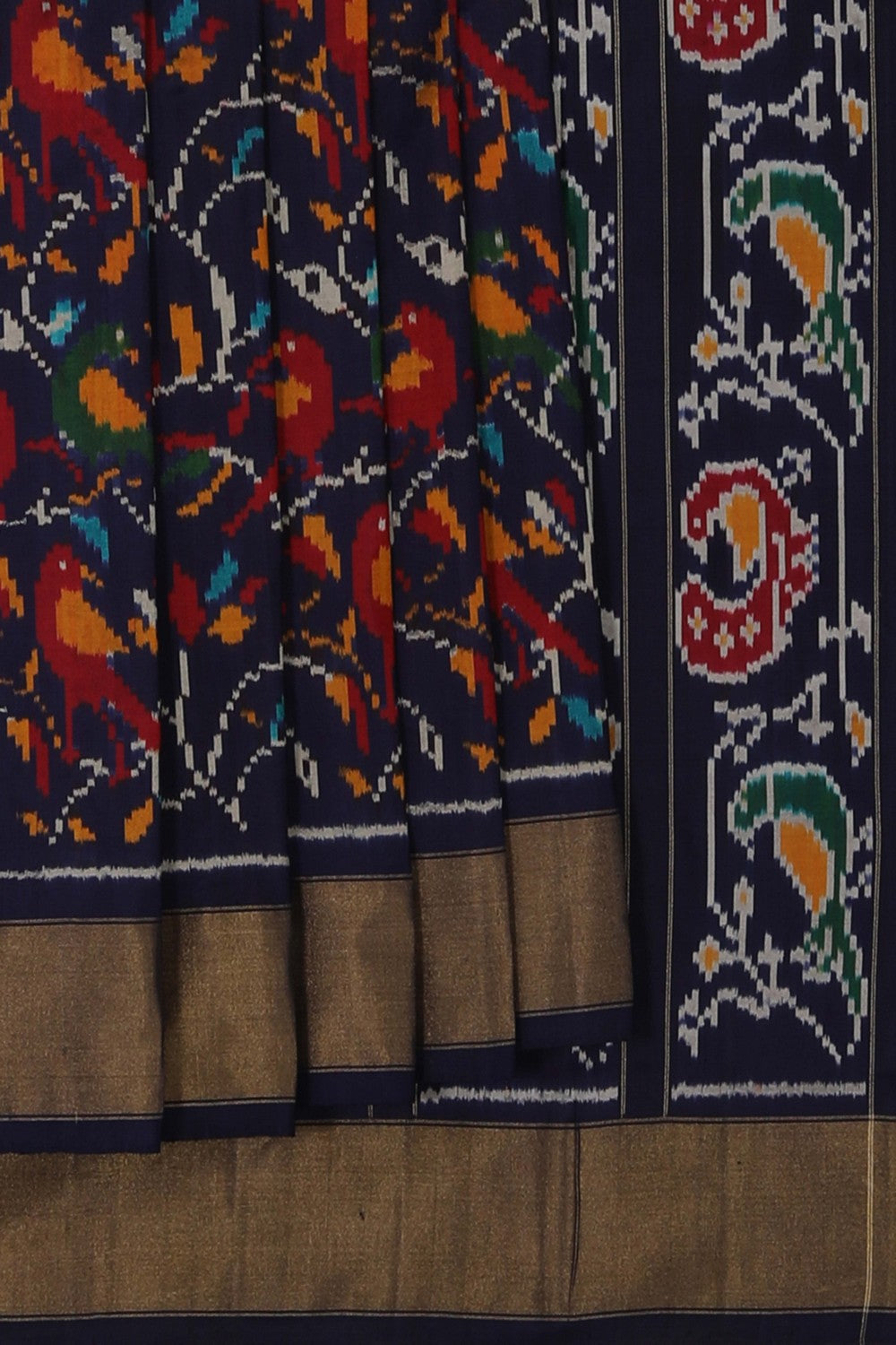 Image of Pochampally Ikat Silk Navy Blue Saree