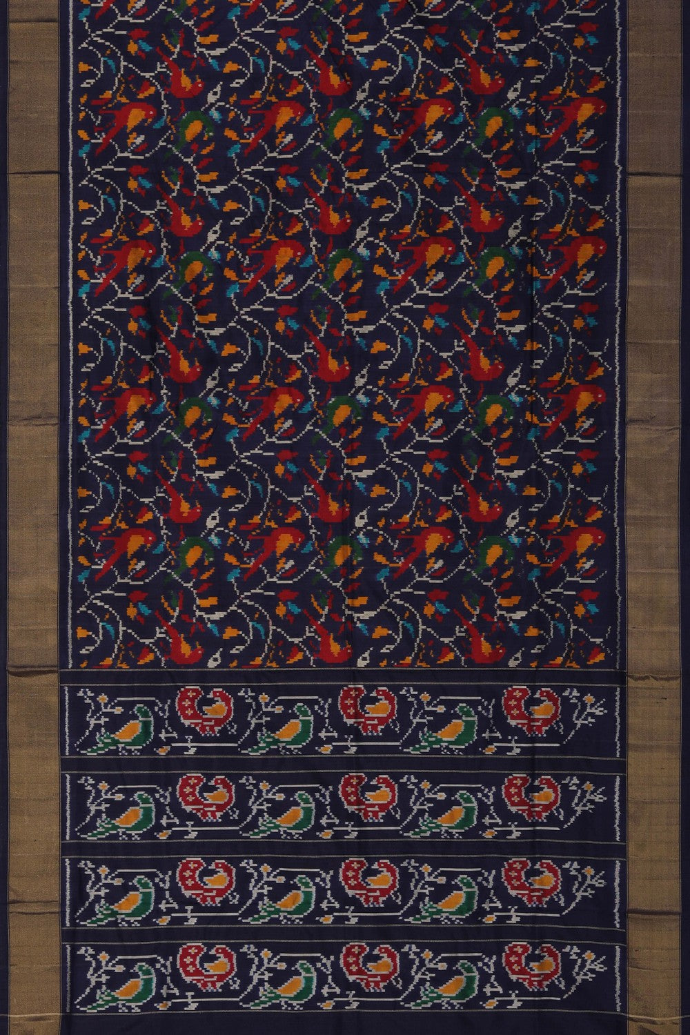 Image of Pochampally Ikat Silk Navy Blue Saree