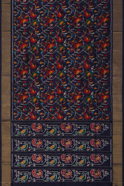Image of Pochampally Ikat Silk Navy Blue Saree