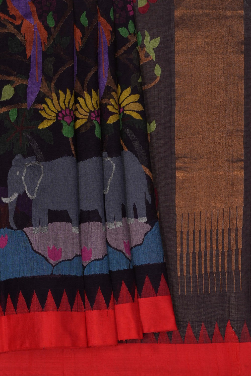 Image of Uppada Cotton Black Saree