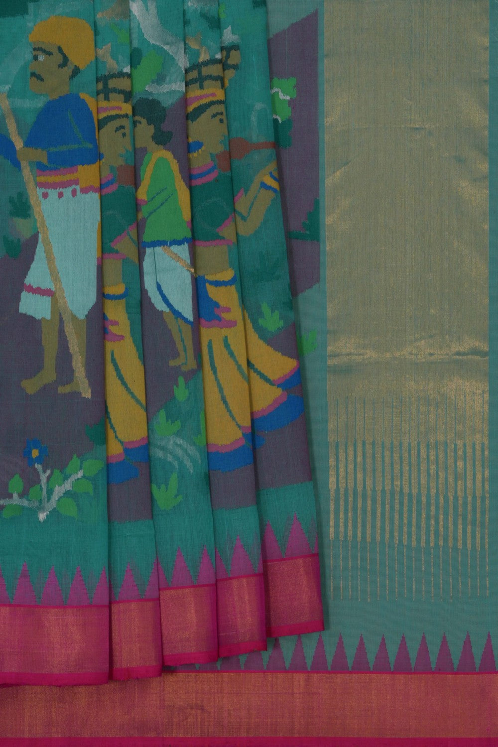 Image of Uppada Cotton Teal Green Saree