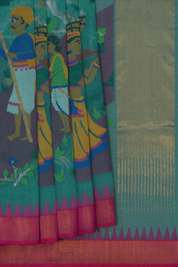 Image of Uppada Cotton Teal Green Saree