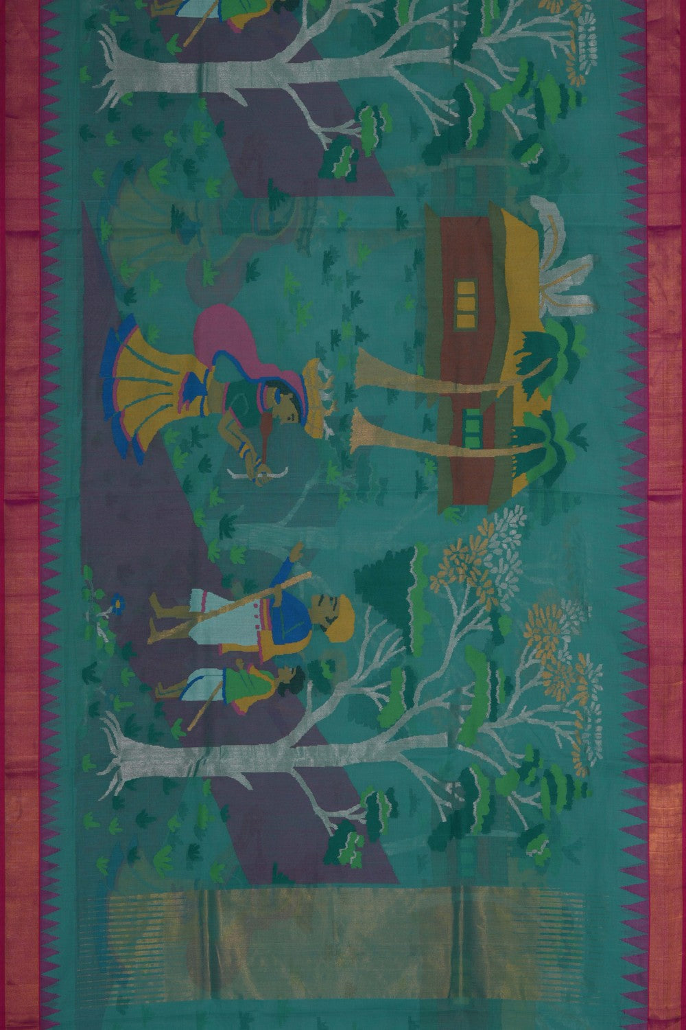 Image of Uppada Cotton Teal Green Saree