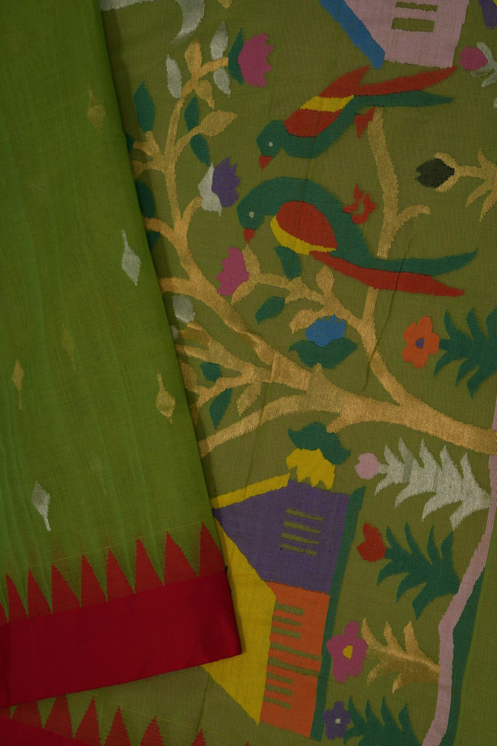 Image of Uppada Cotton Green Saree