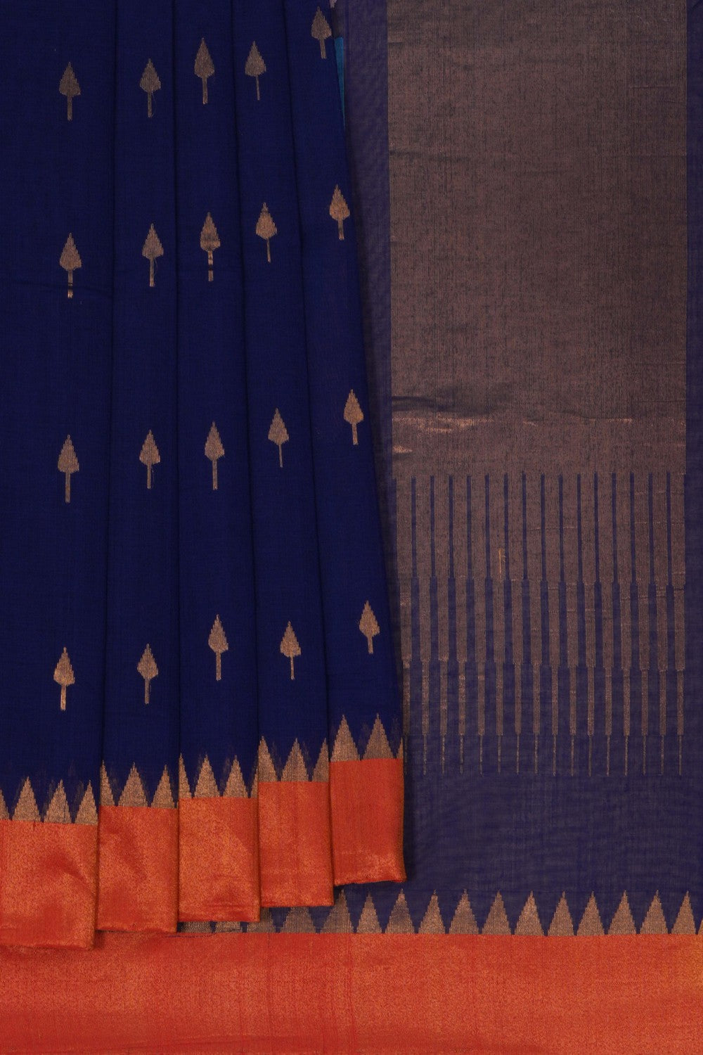 Image of Uppada Cotton Navy Blue Saree