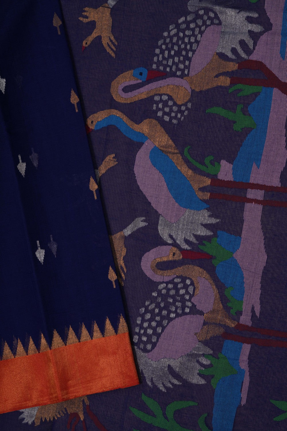 Image of Uppada Cotton Navy Blue Saree