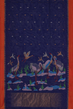 Image of Uppada Cotton Navy Blue Saree