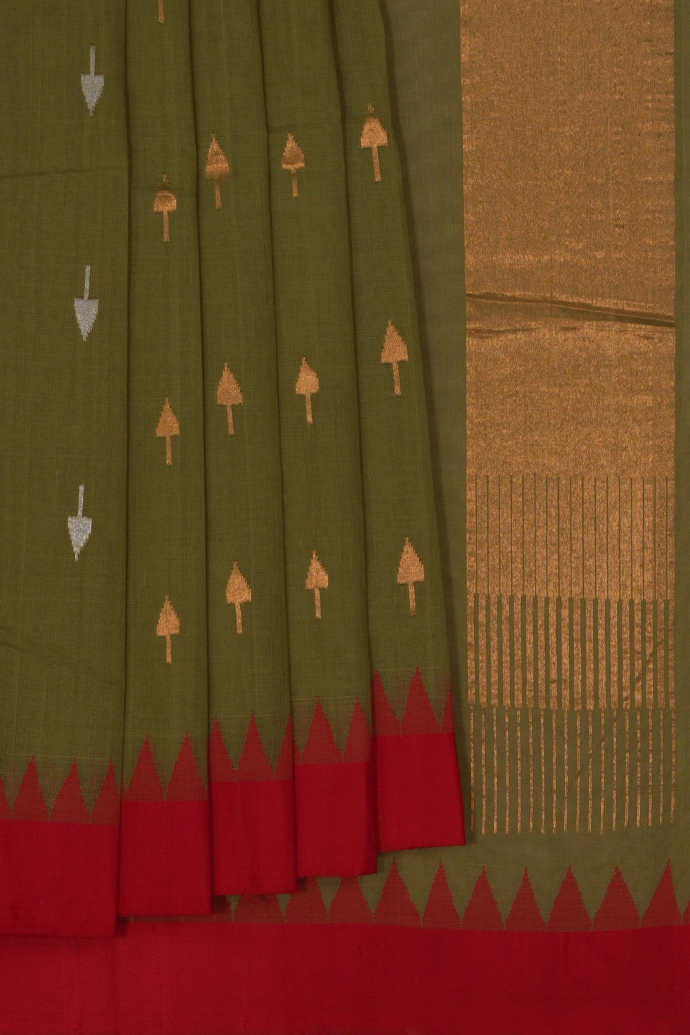 Image of Uppada Cotton Moss Green Saree