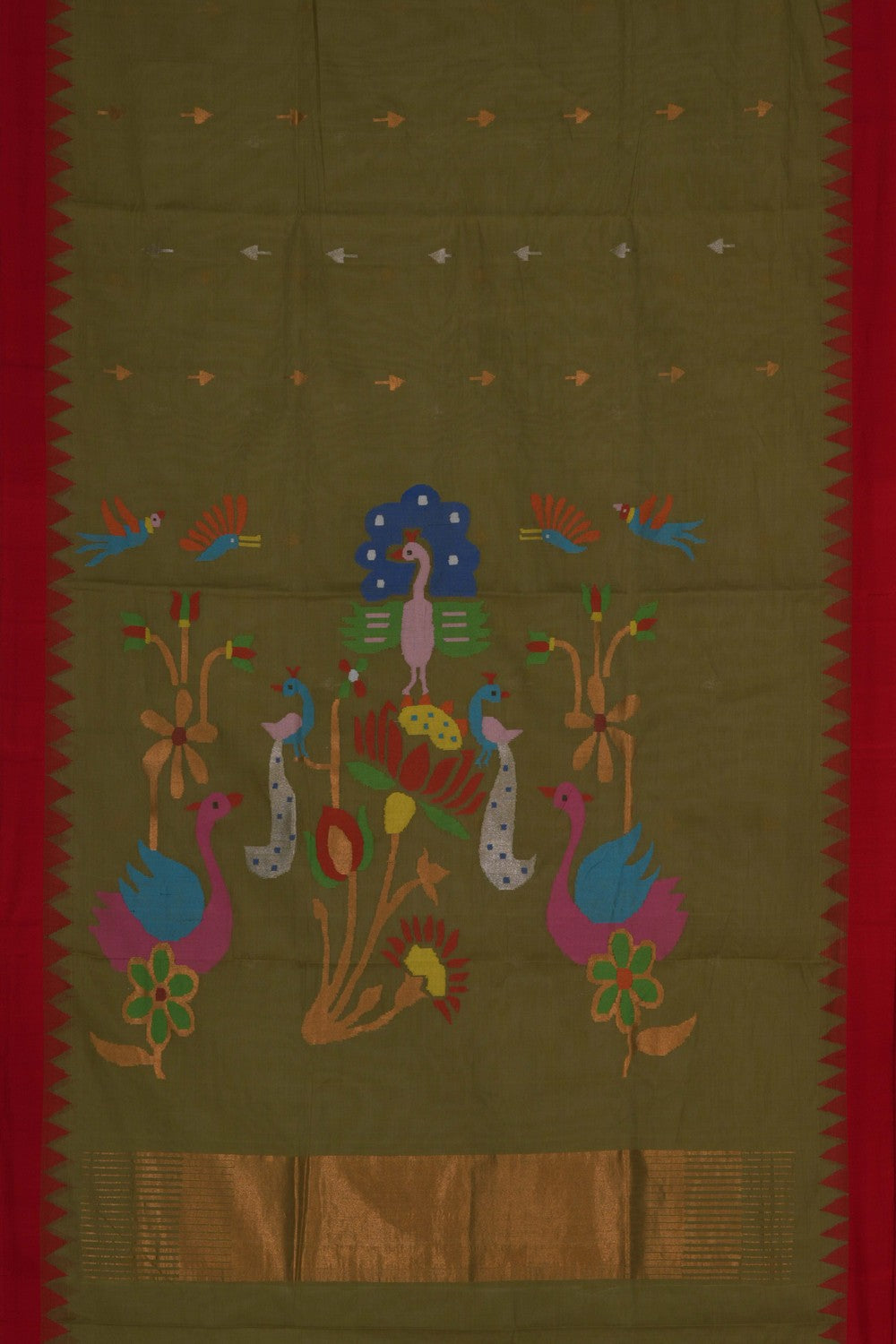 Image of Uppada Cotton Moss Green Saree