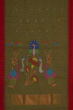 Image of Uppada Cotton Moss Green Saree