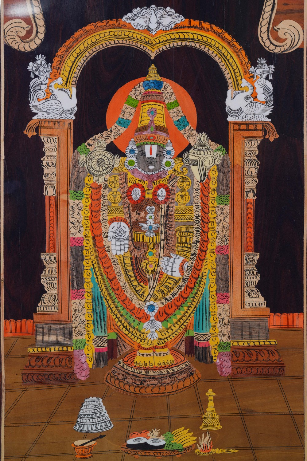 Image of Tirupati Balaji with panel in rosewood with inlay work