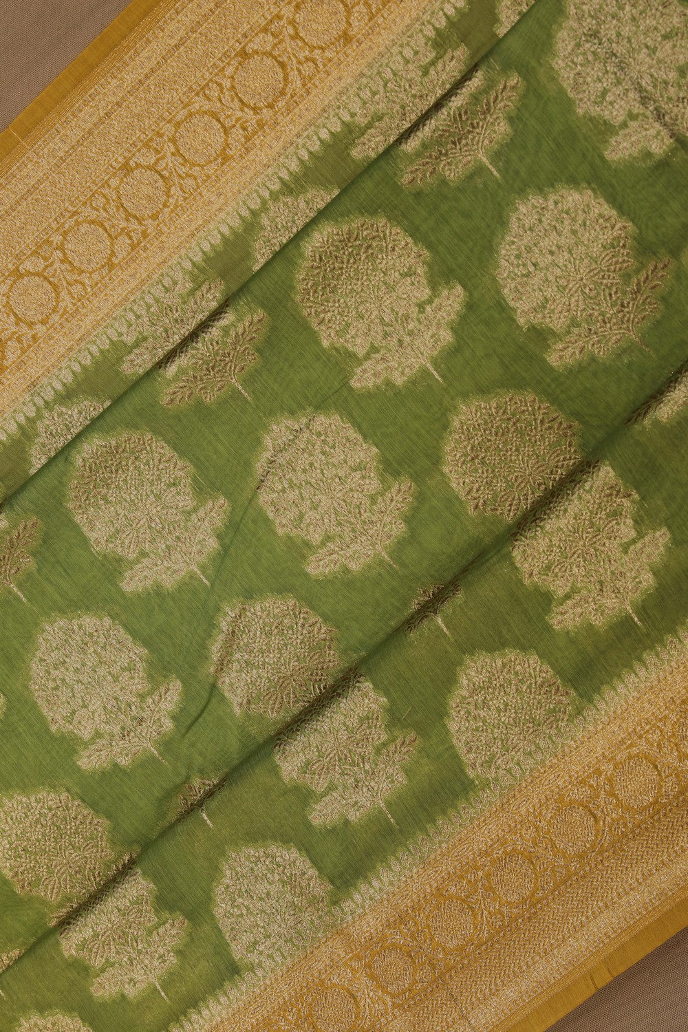 Image of Banarasi Cotton Silk Green Saree