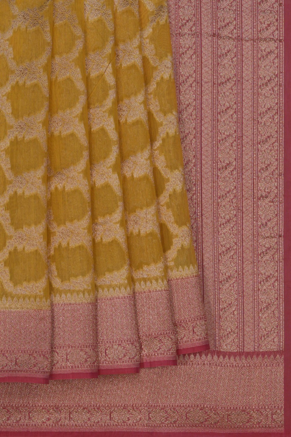 Image of Banarasi Cotton Silk Yellow Saree