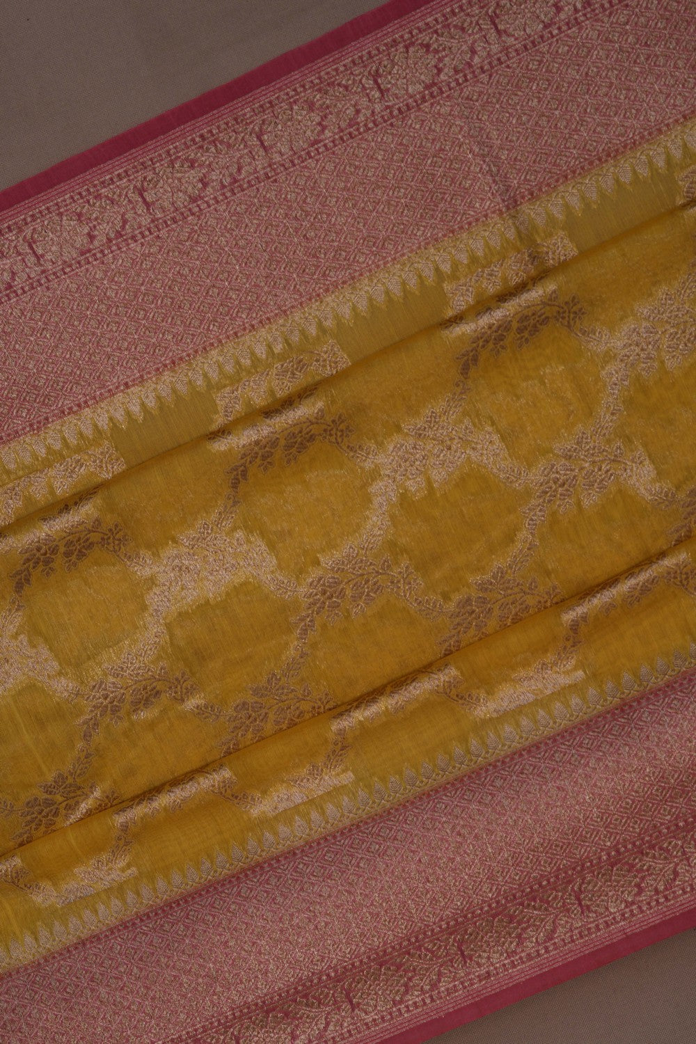 Image of Banarasi Cotton Silk Yellow Saree