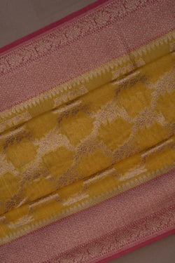 Image of Banarasi Cotton Silk Yellow Saree