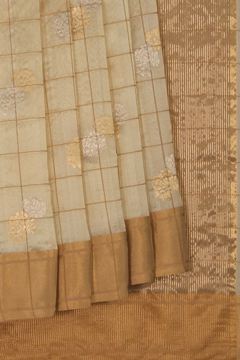 Image of Chanderi Silk Off-White Saree